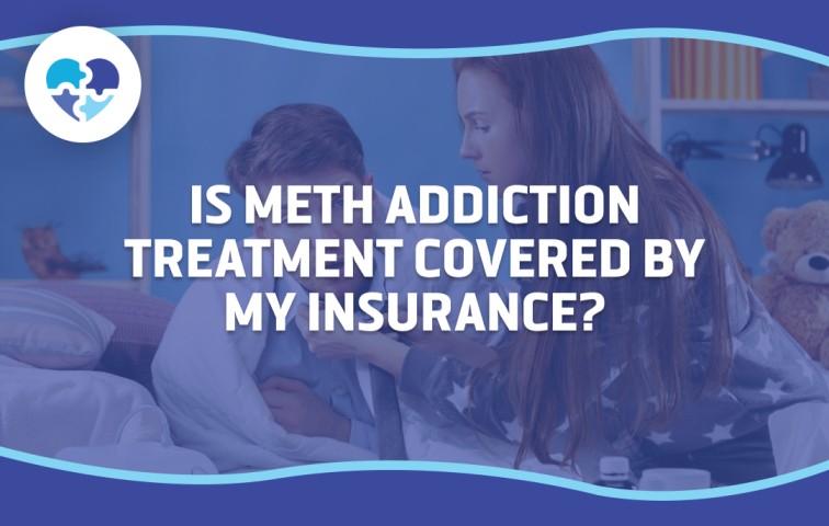 Concerned woman comforting a man in bed, with text asking if meth addiction treatment is covered by insurance, reflecting the importance of accessible recovery support.