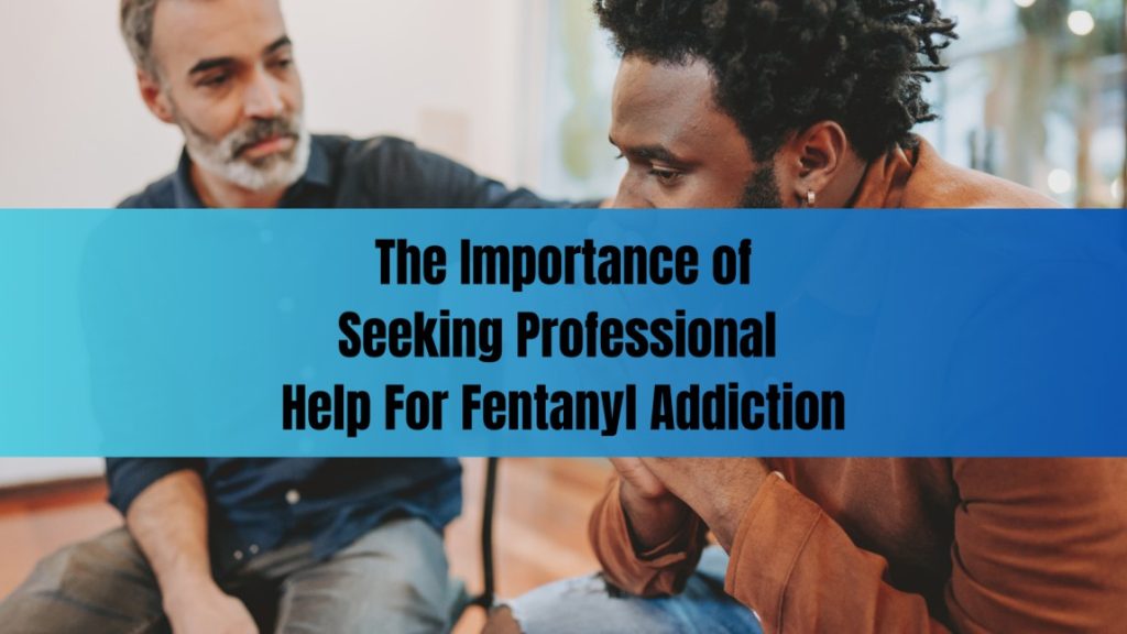 A distressed man being comforted by a professional in a counseling setting, illustrating the importance of seeking professional help for fentanyl addiction recovery.