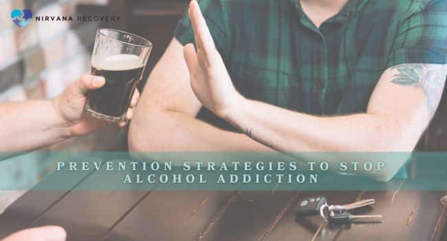 Image of a person refusing a glass of alcohol with a hand gesture, representing prevention strategies to stop alcohol addiction, aligned with the blog topic on 6 stages of alcoholism and its solutions.