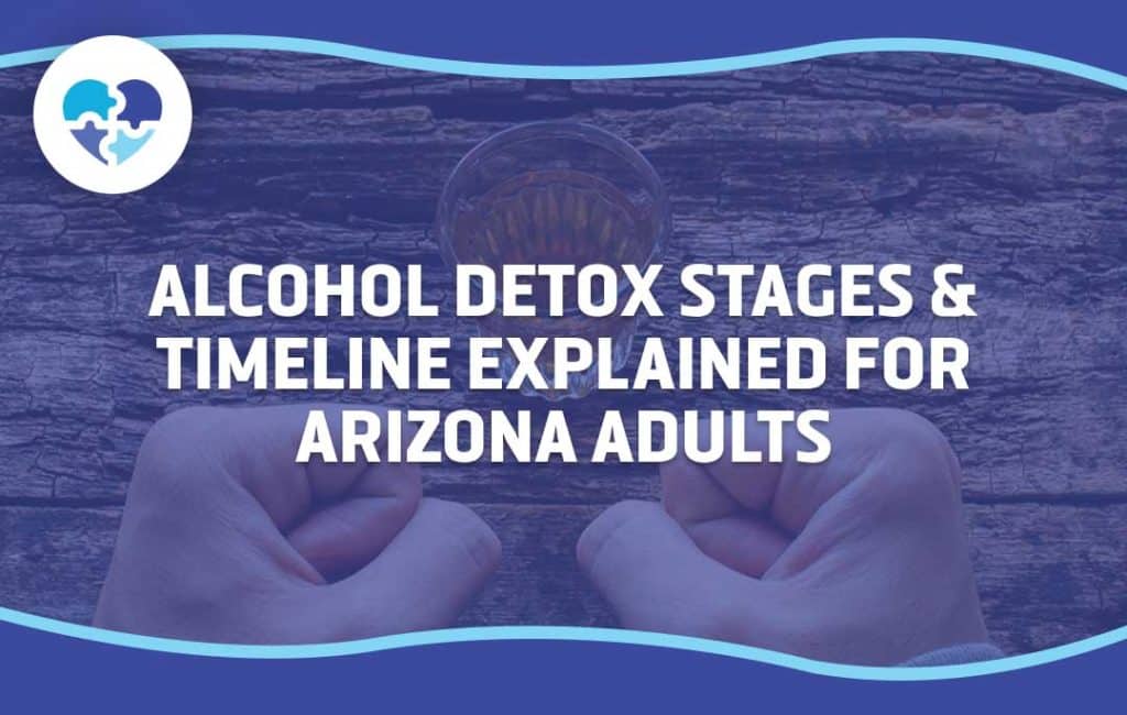 A person clenching fists beside a glass of alcohol, illustrating "Alcohol Detox Stages & Timeline Explained for Arizona Adults" with a focus on the detox process and recovery steps.