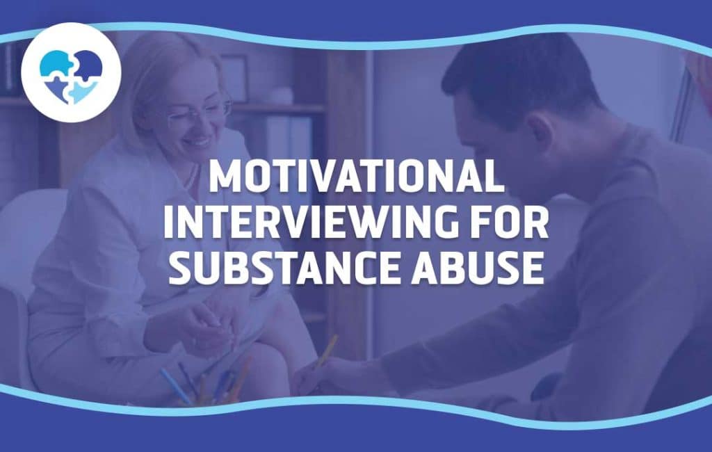 A therapist and client engage in a positive, supportive conversation, representing the use of motivational interviewing techniques in substance abuse treatment to encourage behavioral change.