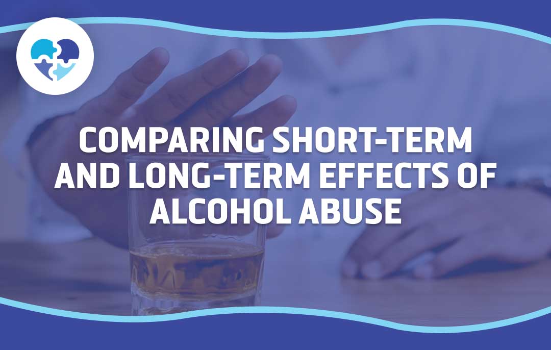 Person pushing away a glass of alcohol, overlaid with the text “Comparing Short-Term and Long-Term Effects of Alcohol Abuse,” symbolizing awareness and rejection of harmful drinking habits.