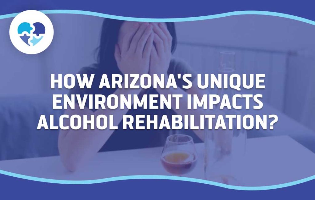 The image shows a person struggling with alcohol, representing the emotional challenges faced during alcohol rehabilitation. It ties into how Arizona's environment plays a role in the recovery process.