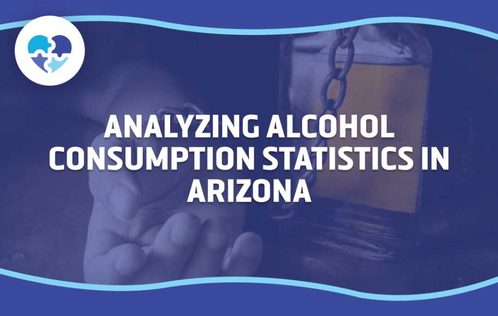 Analyzing Alcohol Consumption Statistics in Arizona" over a blurred image of a chained liquor bottle and a hand.