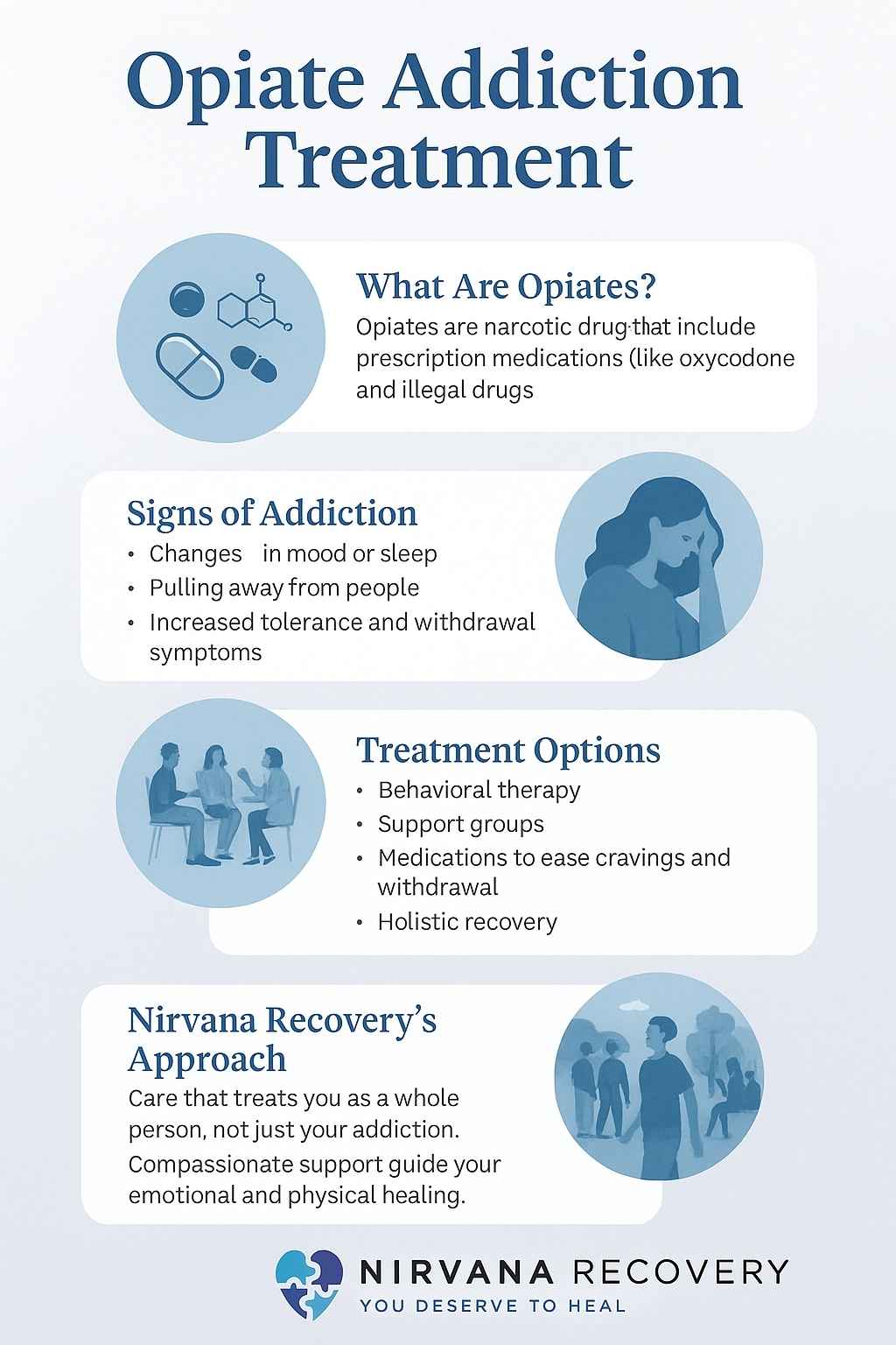 Opiate addiction treatment helps people stop using opioids, manage withdrawal, and stay healthy.