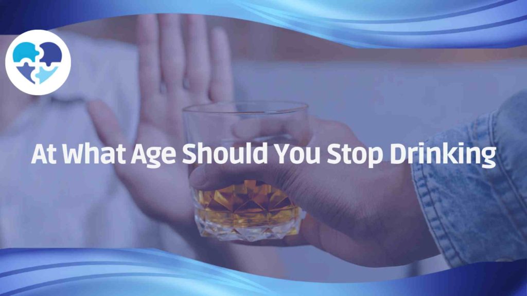 Hand refusing a whiskey glass, overlaid with the question “At What Age Should You Stop Drinking?”.