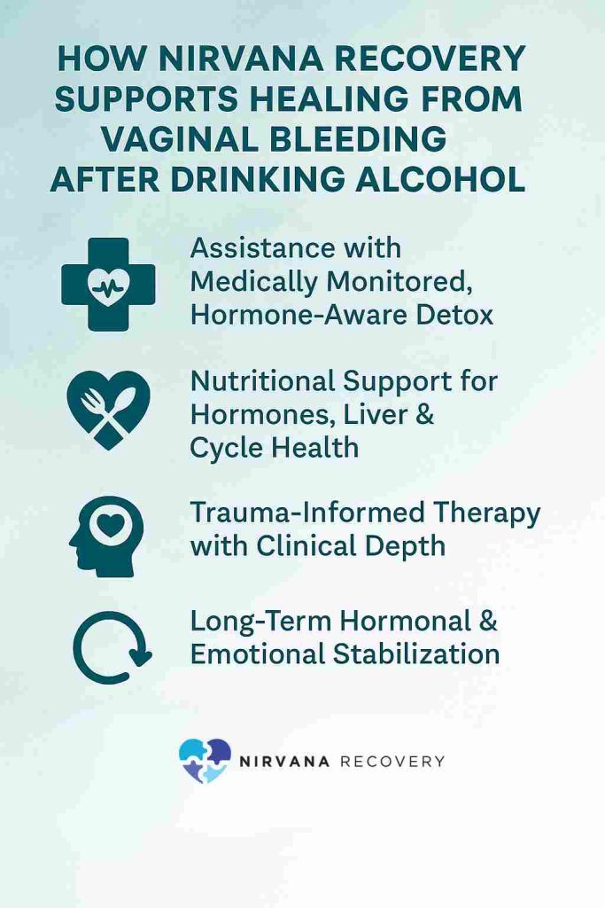 Nirvana Recovery support: detox, nutrition, trauma therapy, long-term hormone and emotional stabilization.