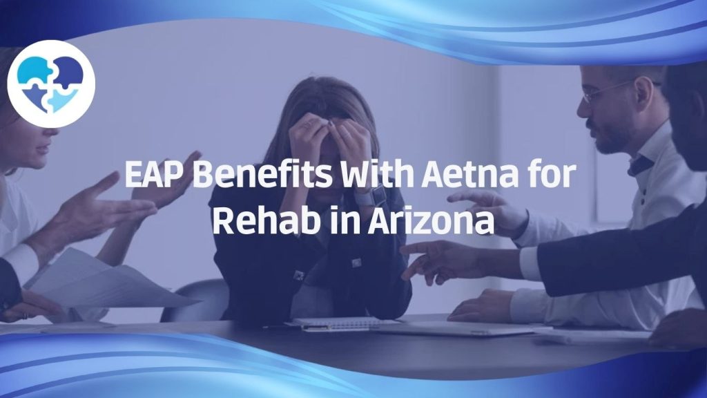 Employee overwhelmed at work, highlighting Aetna EAP benefits for confidential rehab support in Arizona.