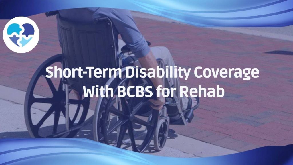 Person in a wheelchair with text highlighting BCBS short-term disability coverage options for rehab and income support.