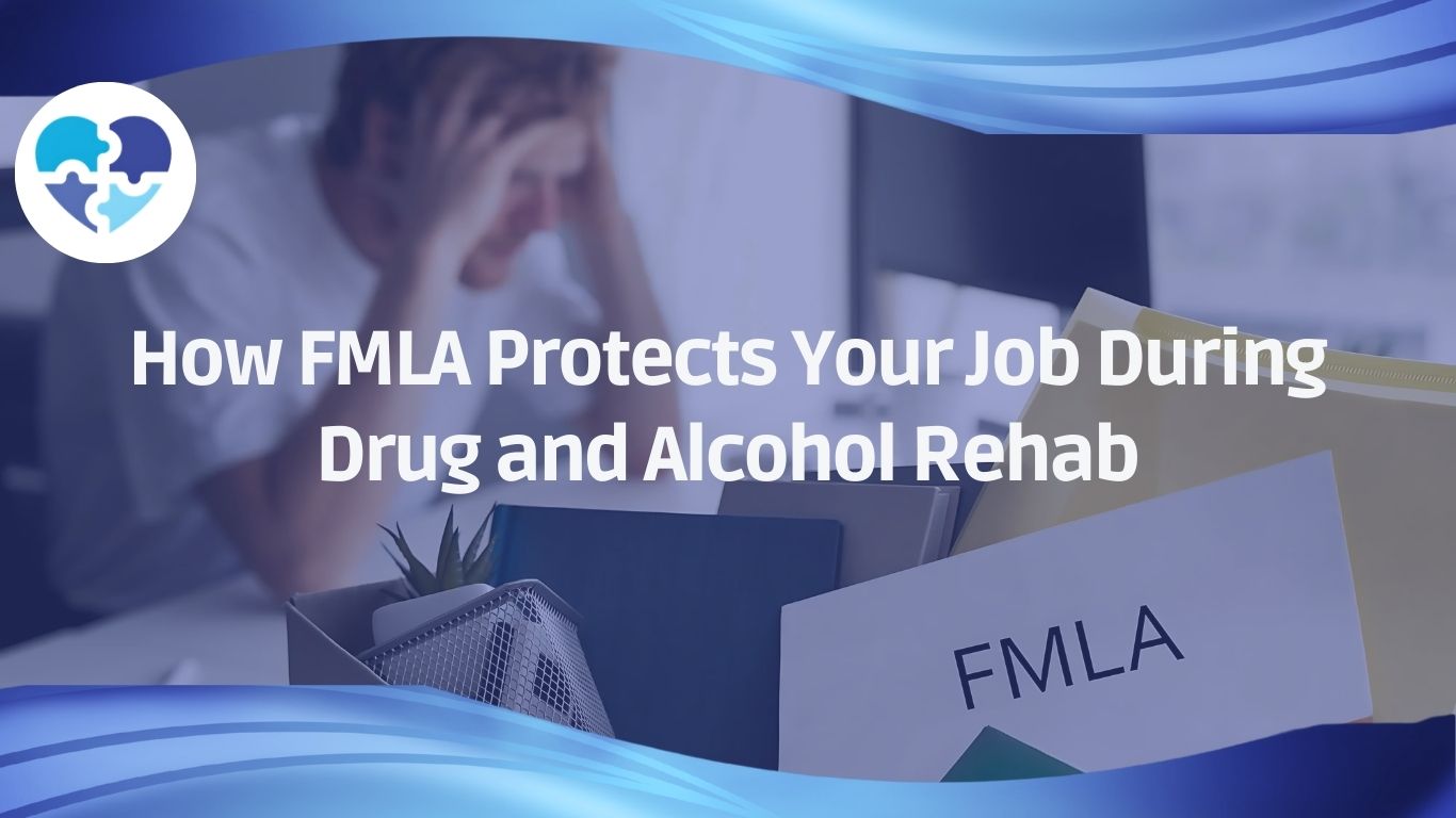 A stressed employee at a desk with FMLA documents, symbolizing job protection during drug and alcohol rehab.